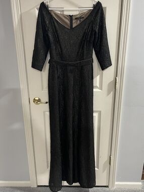 David Meister Womens Classic Sexy Black Lace 3/4 Sleeve Belted Maxi Dress Size 6